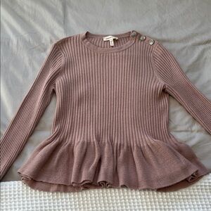 Rebecca Taylor Pink Ribbed Peplum Sweater with Button Accent